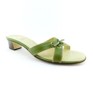 COLE HAAN Green Leather Tie Bow Block Heel Slide Sandals 8.5